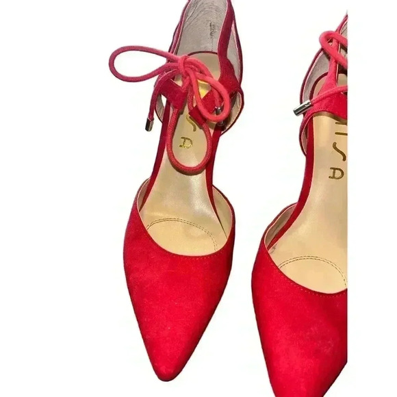UNISA Red‎ Suede Pointed Toe Lace-Up Flats Elegant Ballet Style Shoes - Picture 2 of 6